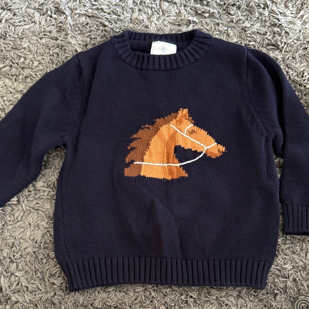 Little English Navy Sweater with Horse Motif